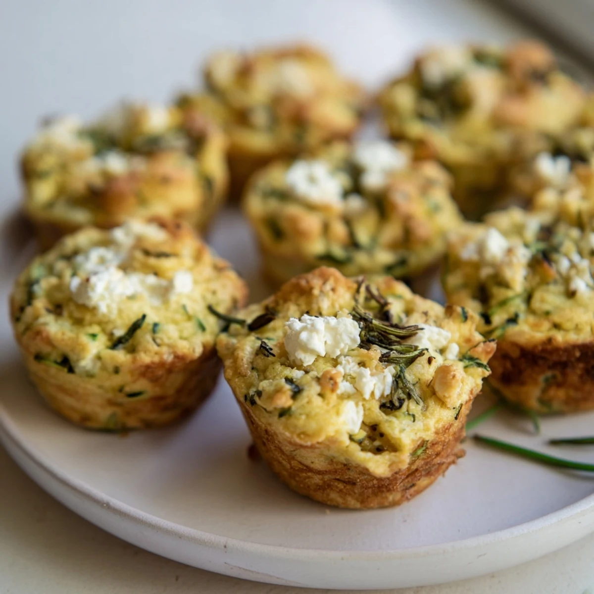 Warm, appetizing photo of freshly baked Savory Zucchini and Feta Muffins, perfect for brunch or snacking.