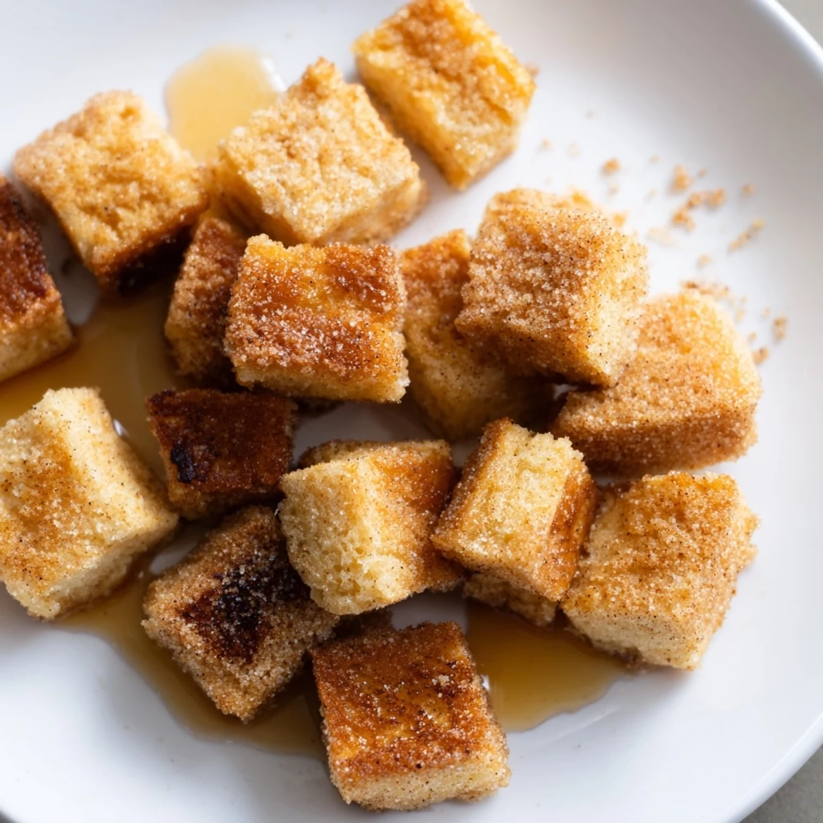 Warm, sweet French Toast Cereal: crunchy bread cubes coated in cinnamon sugar, so delicious!