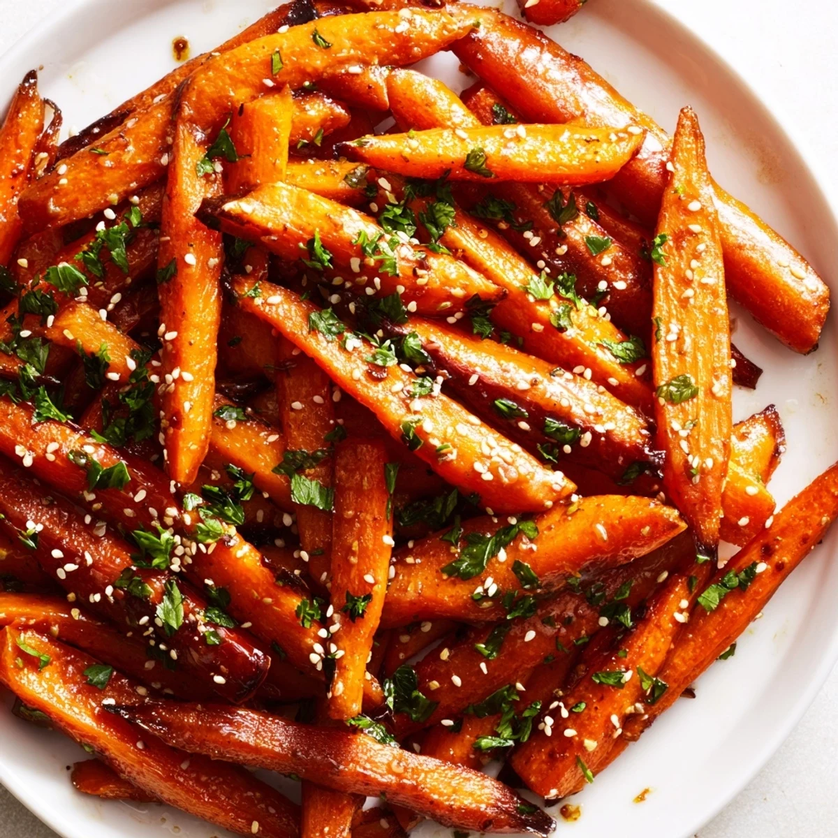 Golden, glistening Maple Mustard Roasted Carrots, roasted until tender and caramelized beautifully in the oven.