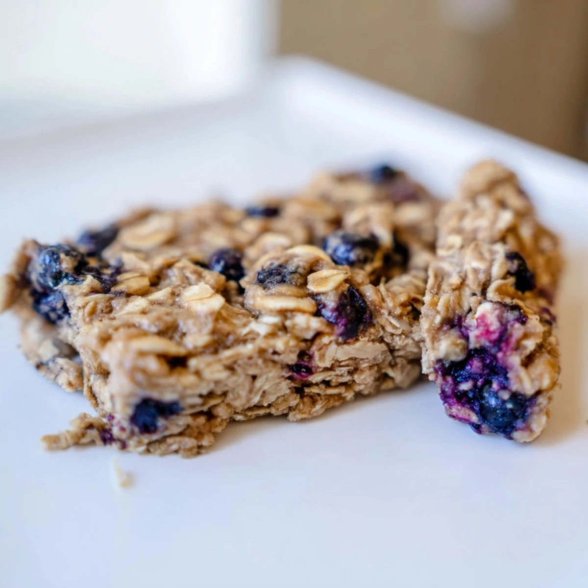 Blueberry Banana Oatmeal Protein Bars, golden brown and chewy, perfect for a breakfast treat.
