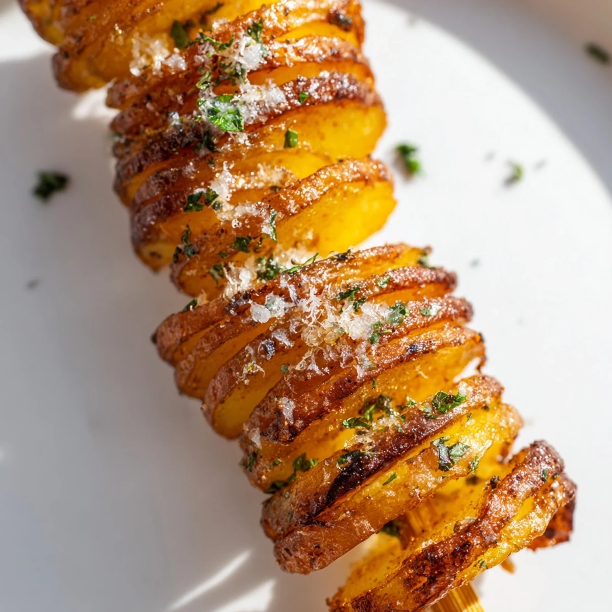 Freshly baked Tornado Potatoes, spiraled and perfectly seasoned, ready for dipping and enjoying.