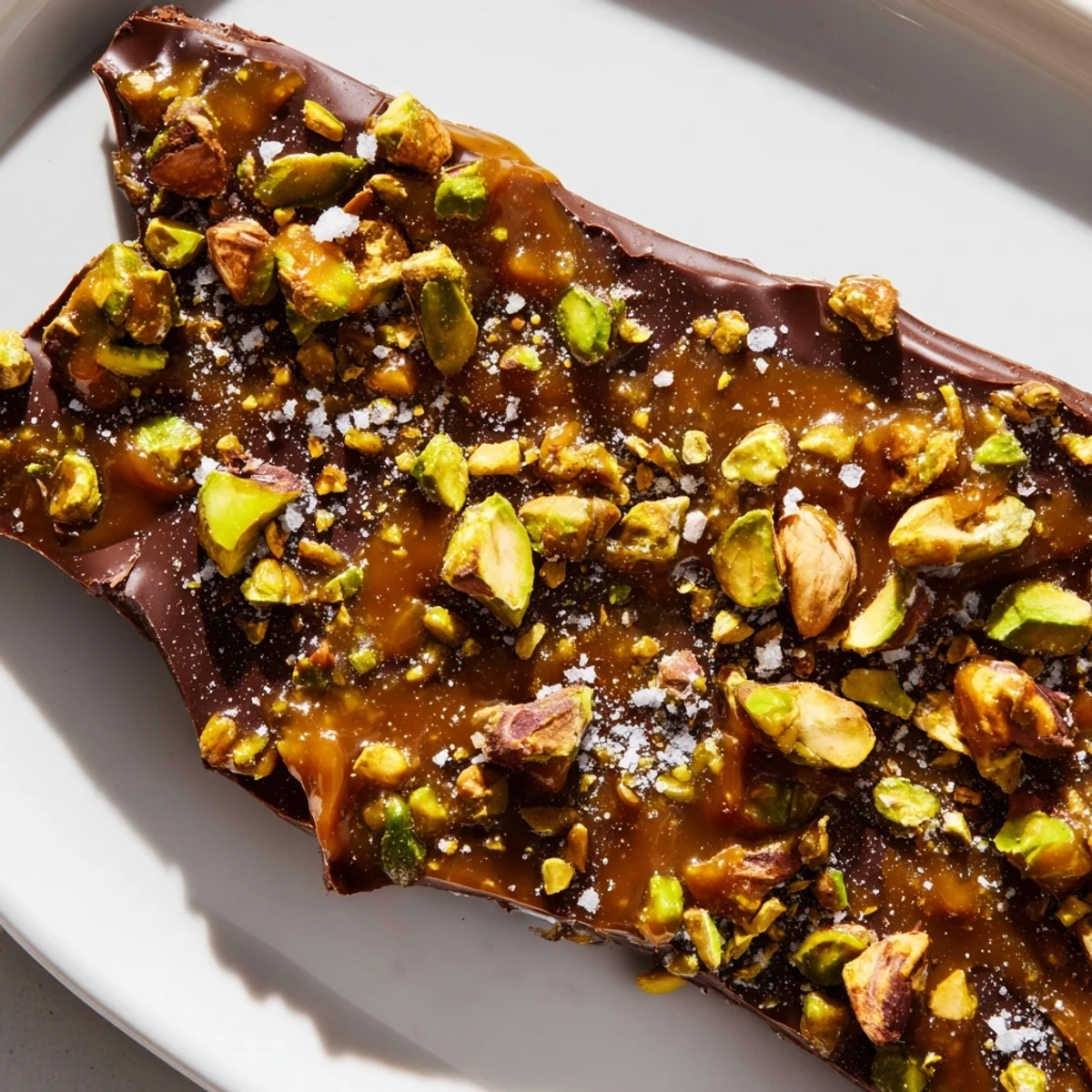 Rich dark chocolate and golden caramel layers make this Pistachio Salted Caramel Bark utterly divine.