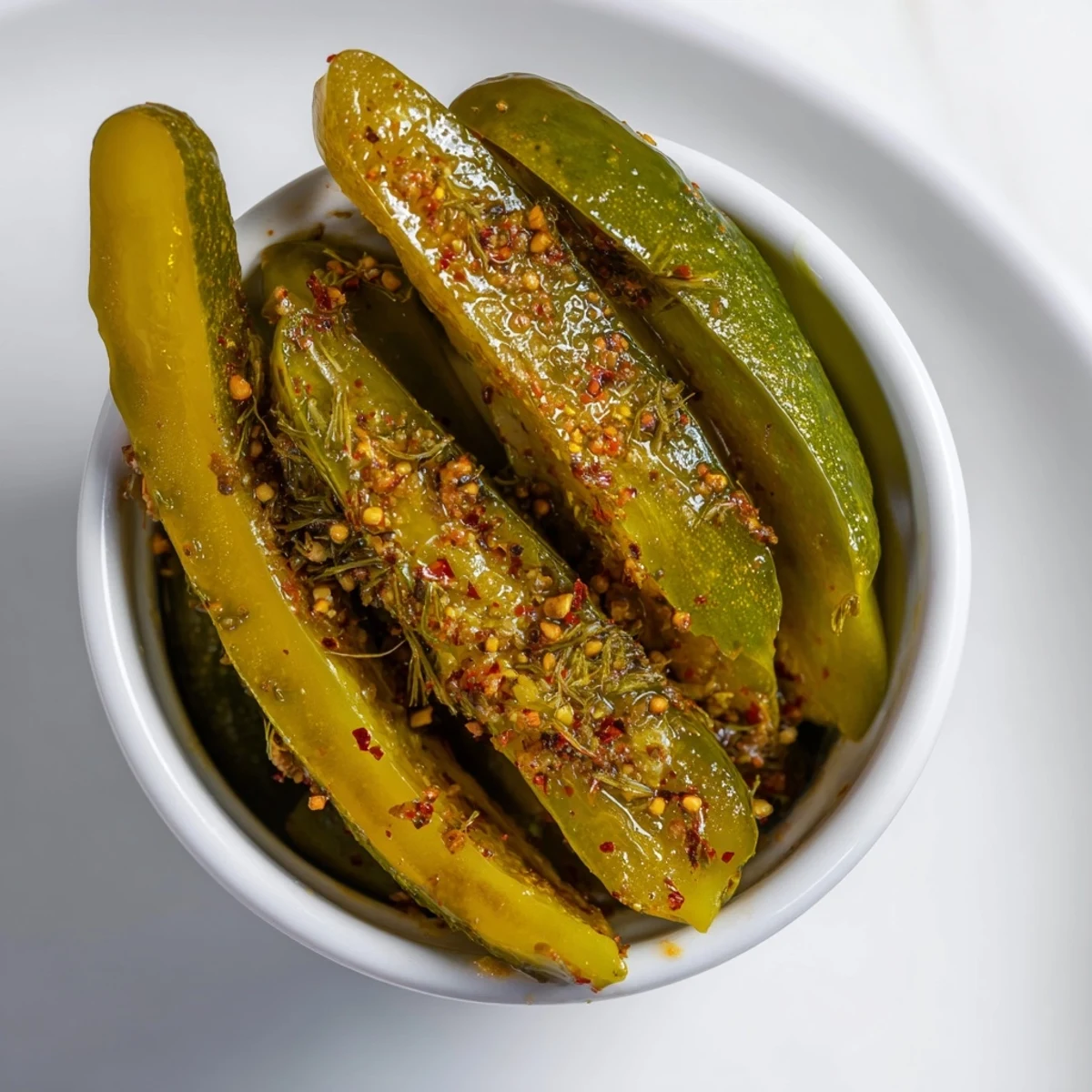 Spicy Taco Pickles lined up on a plate, a zesty snack perfect for parties or burgers.