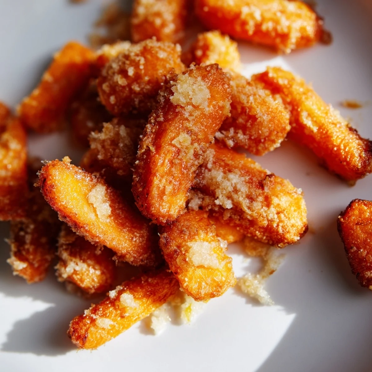 Roasted baby carrots tossed in Parmesan and honey, baked to a crisp, glistening finish perfect for a healthy snack or side.