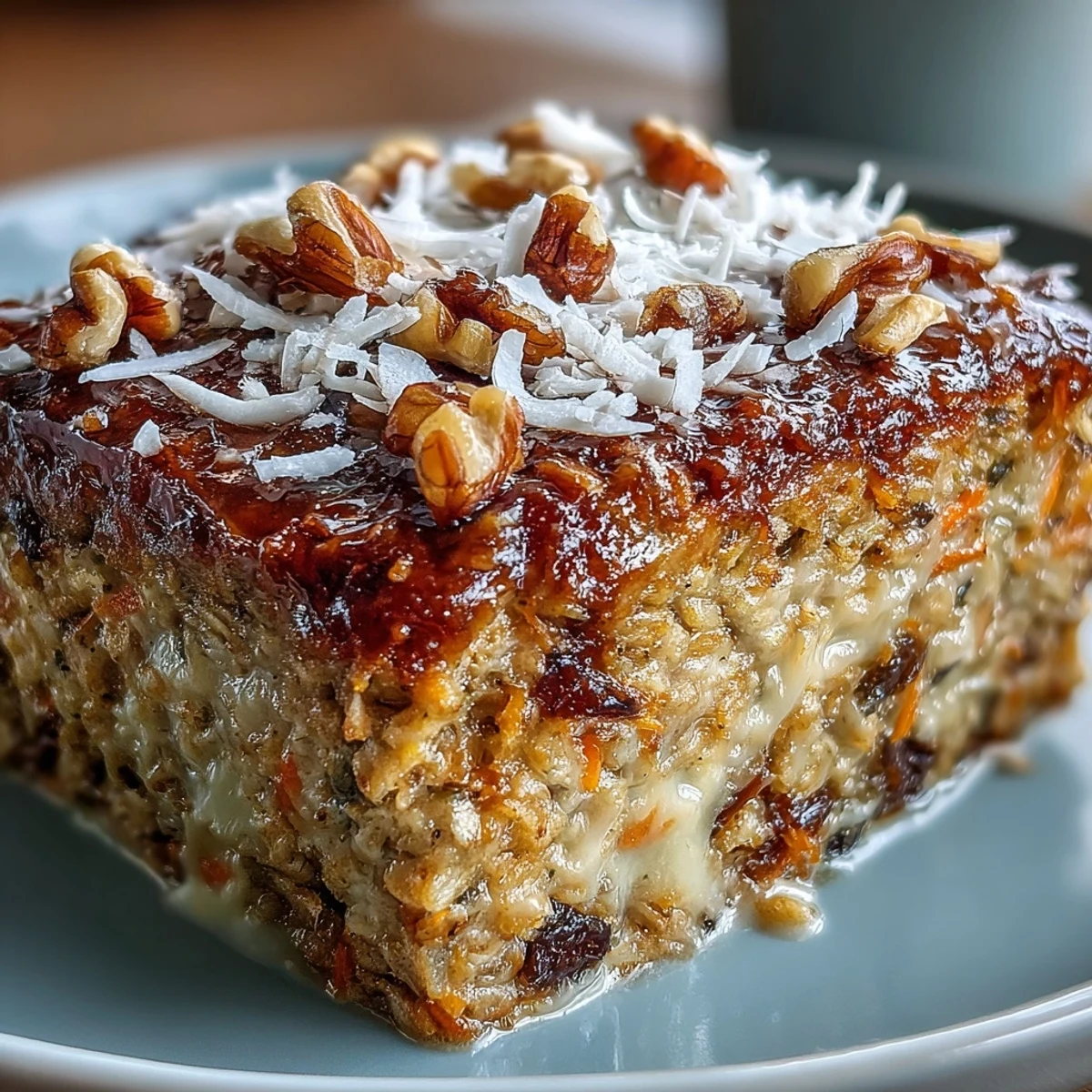 Savory carrot cake baked oatmeal, a nourishing, sliceable breakfast treat.