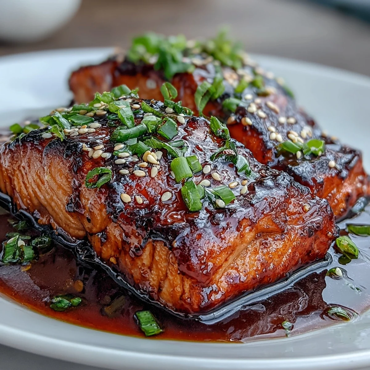 Perfectly cooked Maple Soy Glazed Salmon with a glossy, sweet glaze.