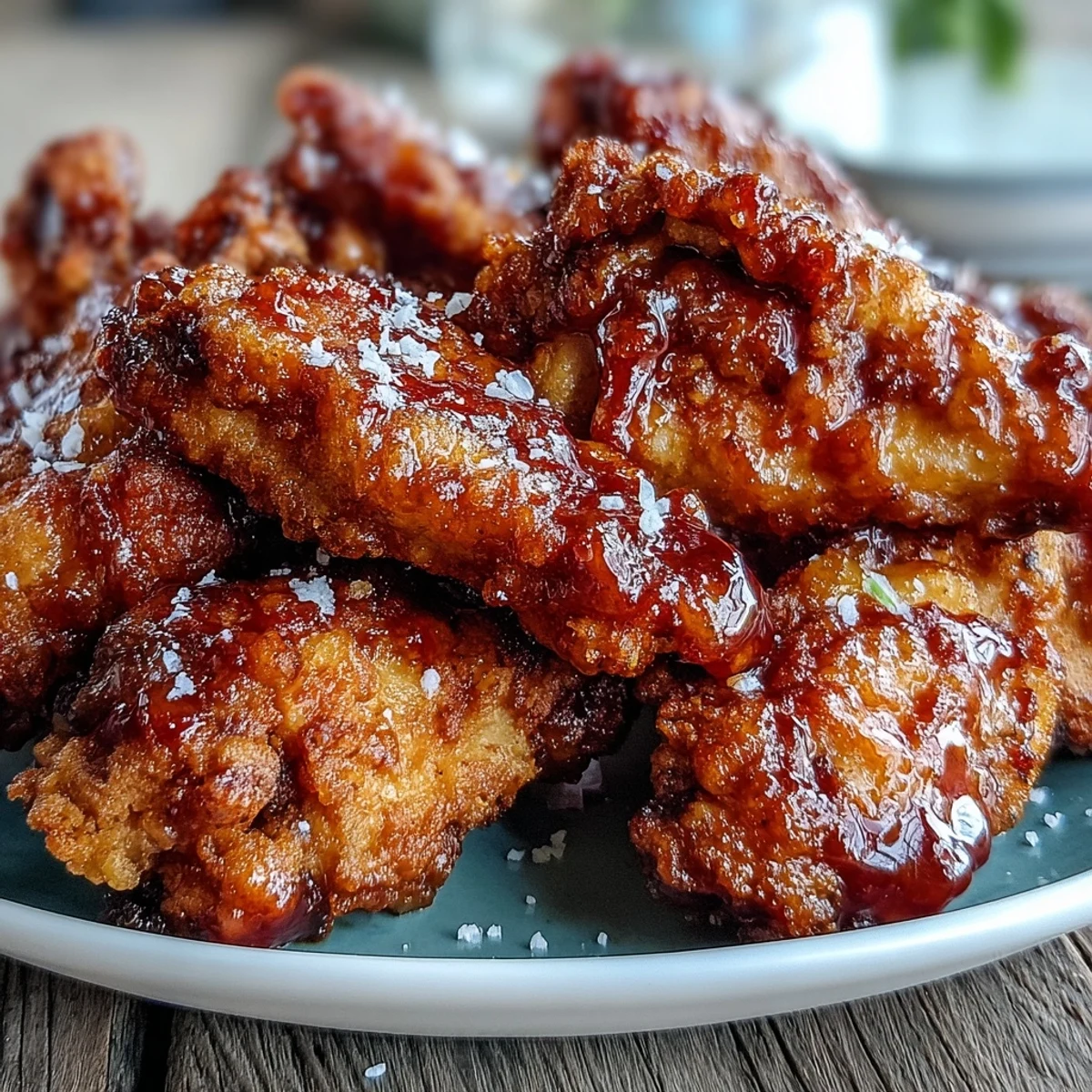 Golden Fried Chicken Wings tossed in Thai sweet chili sauce with a bright lime wedge garnish.