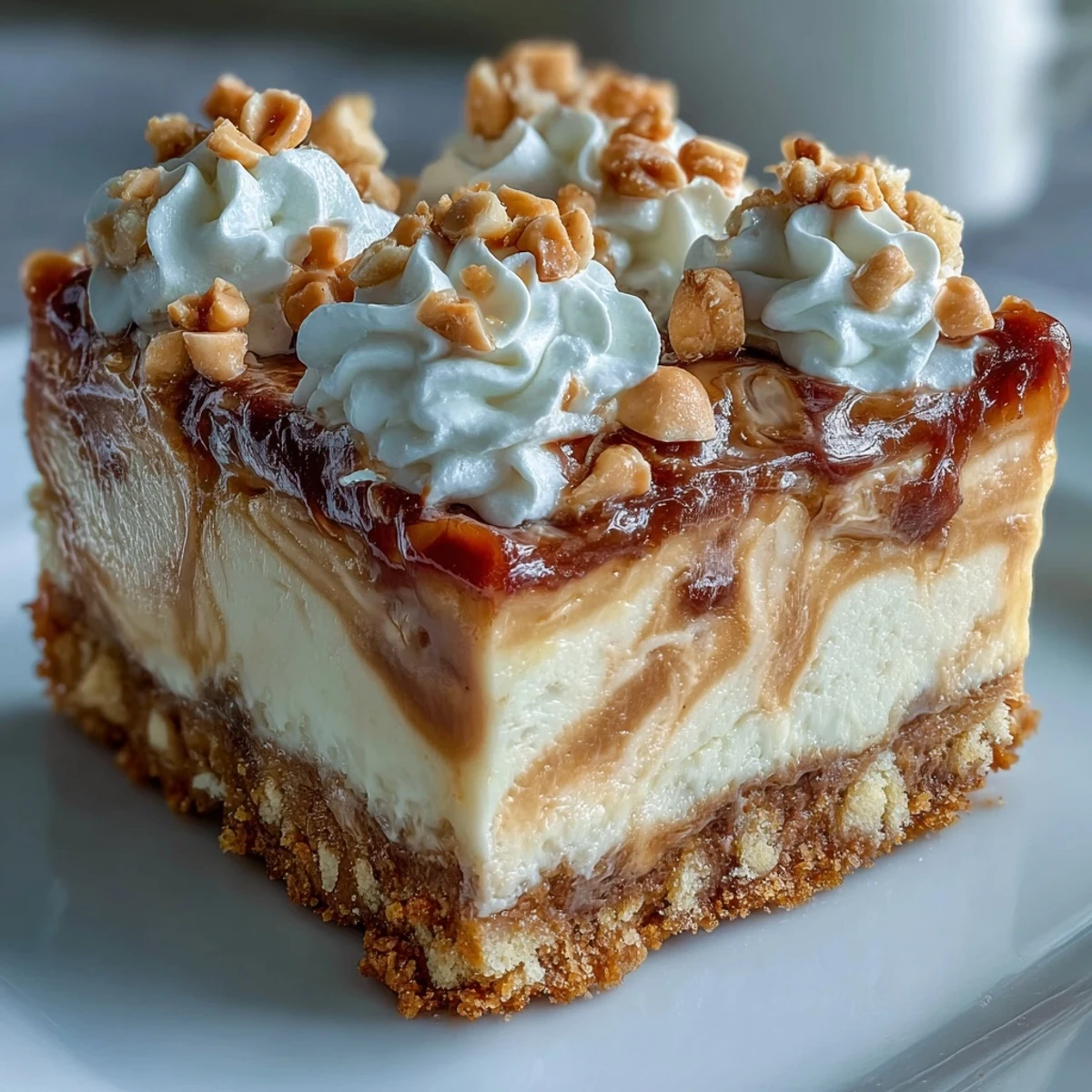 A whole Nutter Butter cheesecake in a springform pan, garnished with whole cookies and chopped peanuts, ready to slice for a party.
