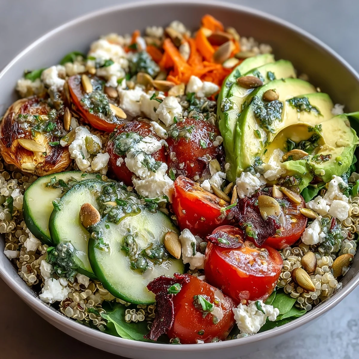Vibrant Simple Grain Bowl with fluffy rice, chickpeas, fresh veggies, and a lemon-herb drizzle ready for meal prep.