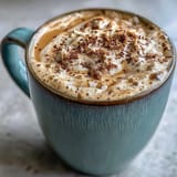 Creamy dandelion tea latte with oat milk and honey, topped with cinnamon foam in a cozy mug.