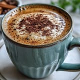 Steaming adaptogen latte, featuring ashwagandha and reishi mushroom, topped with cinnamon.