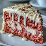 Elegant Rosè Velvet Cake, perfect for celebrations, frosted with cream cheese and gold accents.