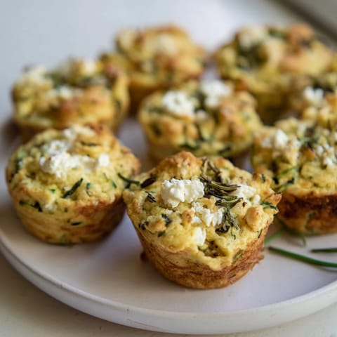 Warm, appetizing photo of freshly baked Savory Zucchini and Feta Muffins, perfect for brunch or snacking.