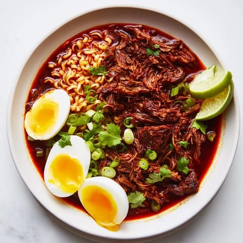 Savor the flavorful birria ramen: rich broth, shredded beef, soft-boiled egg, and fresh cilantro.