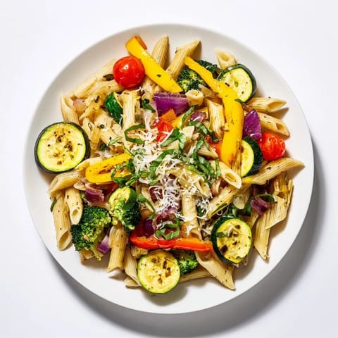 Freshly grated Parmesan and basil garnish this easy, colorful Pasta Primavera, served warm from the skillet for a family meal.