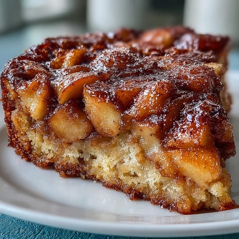 Tender apples baked into a cozy casserole-style cake, smelling of cinnamon.