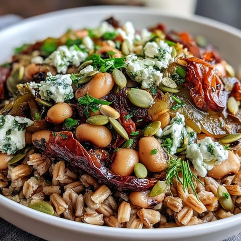 Golden roasted vegetables and tender black-eyed peas fill this wholesome Black-Eyed Pea Grain Bowl.