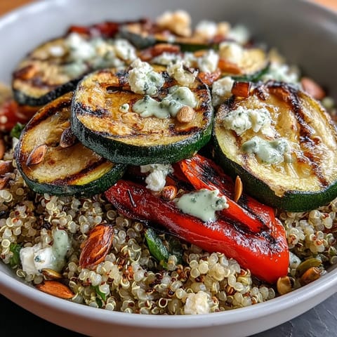 Grilled Veggie and Quinoa Power Bowls with Tahini Drizzle featuring colorful vegetables and fluffy quinoa, drizzled with creamy sesame sauce for a healthy vegetarian meal.