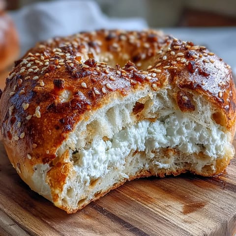 Two-ingredient yogurt bagels with a golden crust, served fresh from the oven on a wooden board.