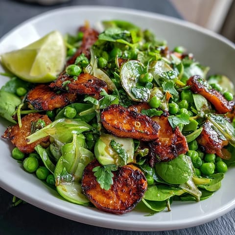 Bright Lemon Vinaigrette Spring Salad with Radishes and Peas, a colorful mix of crisp greens, sweet peas, and zesty lemon dressing, garnished with fresh chives.