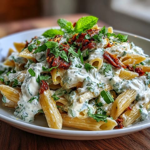 Creamy pea and ricotta pasta with mint, topped with Parmesan and lemon zest, served in a white bowl.  