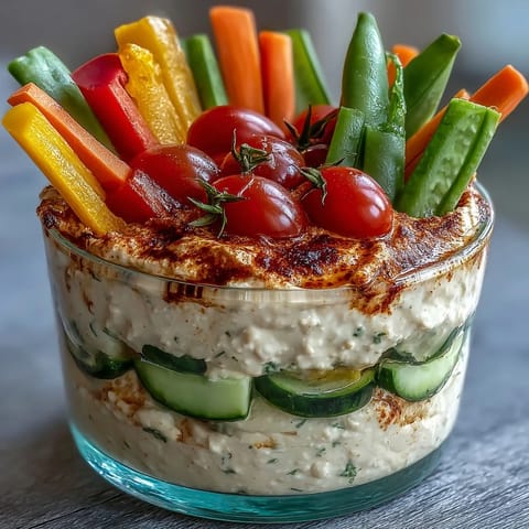 Creamy hummus and crisp vegetable sticks arranged in portable snack cups for a healthy, protein-packed treat.
