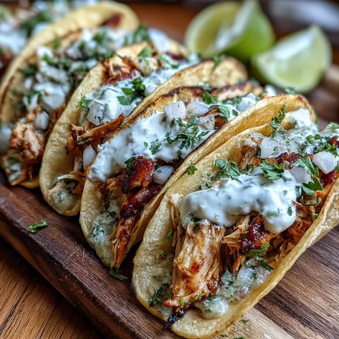 Slow cooker salsa verde chicken tacos piled high with fresh toppings.
