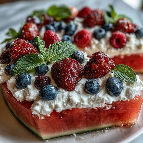 Vibrant 4th of July Watermelon Pizza with berries offers refreshing summer dessert perfection.