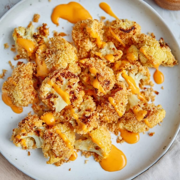 Air-fried Crispy Buffalo Cauliflower Bites ready to serve, featuring a satisfying crunch alongside delicious flavors.