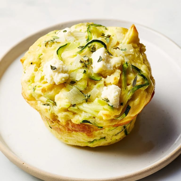 Close-up of fluffy Savory Zucchini and Feta Muffins, highlighting the moist texture and savory flavors.