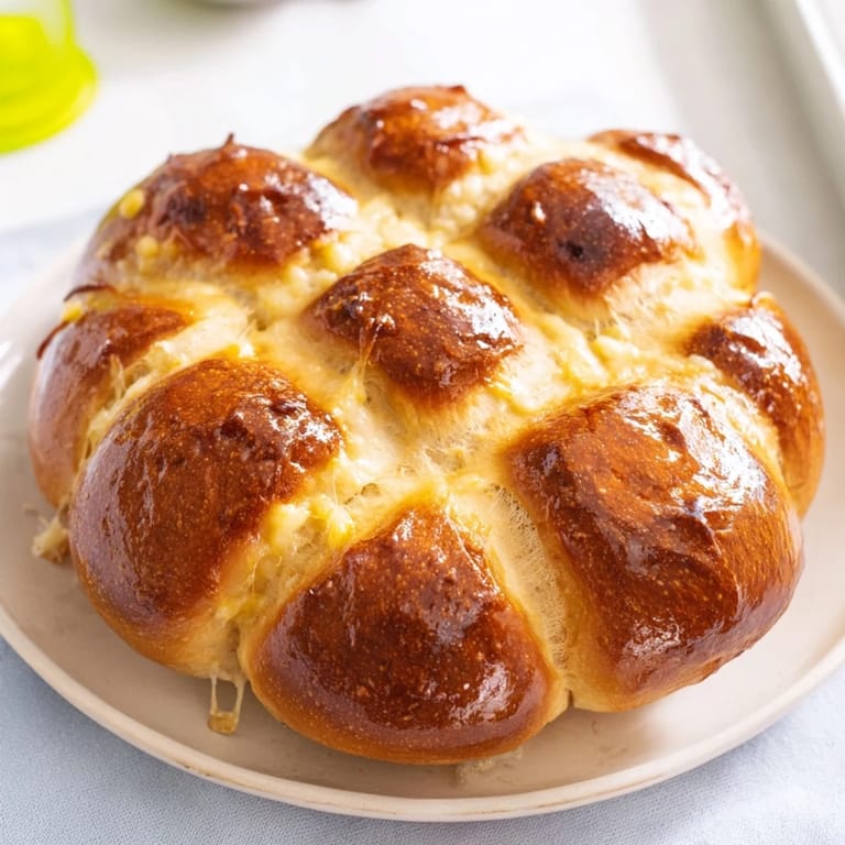 A close-up of cheesy garlic pull-apart bread, a shareable starter with golden, bubbling cheese in every crevice.