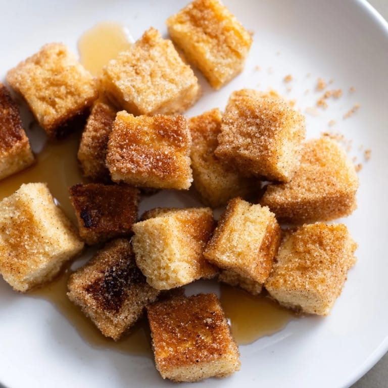 Warm, sweet French Toast Cereal: crunchy bread cubes coated in cinnamon sugar, so delicious!