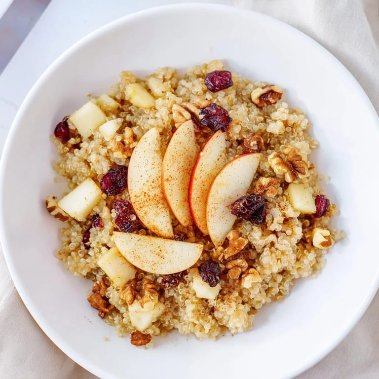 This flavorful Apple Cinnamon Quinoa Bowl boasts soft apples and cozy spices, a delicious and gluten-free treat.