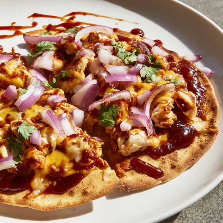 This BBQ chicken flatbread showcases a quick, easy dinner with juicy chicken and fresh cilantro.