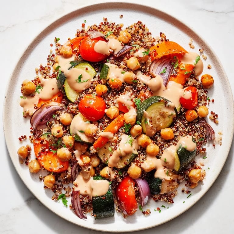 A close-up of a refreshing quinoa power salad, showing off the perfectly cooked ingredients.
