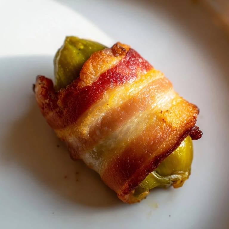 Sizzling Bacon-Wrapped Pickles cooling on a wire rack, offering a gluten-free, low-carb appetizer for game day.
