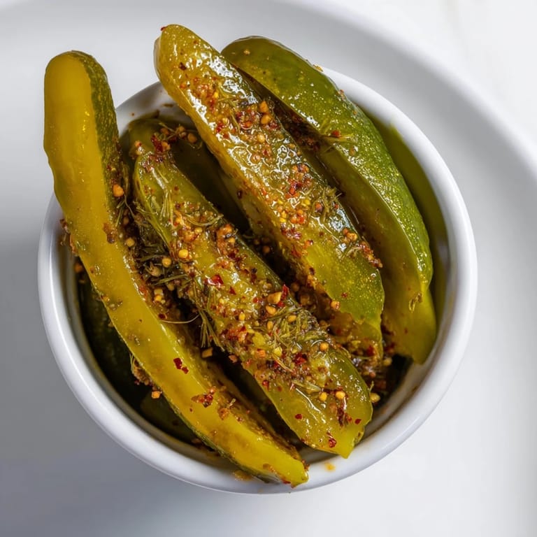 Spicy Taco Pickles lined up on a plate, a zesty snack perfect for parties or burgers.
