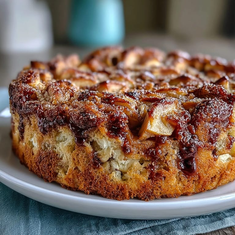 A fluffy baked apple cake with visible apple slices and a sweet cinnamon crust.