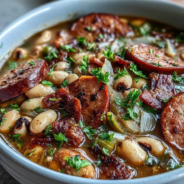Savory Southern-Style Black-Eyed Peas dish with tender peas and rich broth, perfect for comfort.