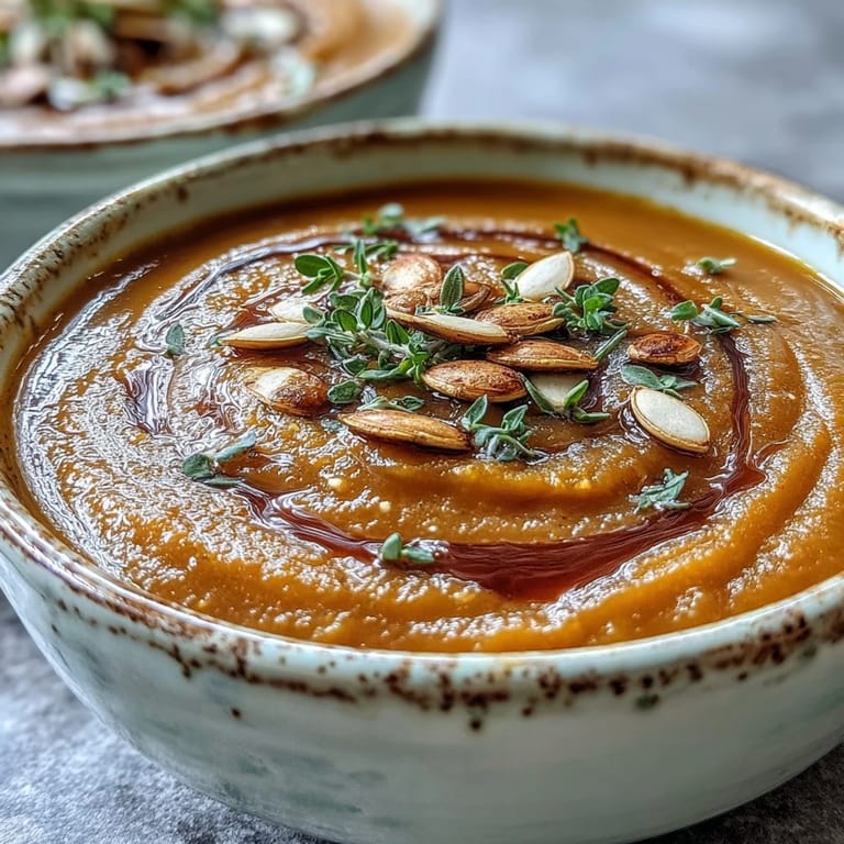 Velvety orange butternut squash and apple soup with a swirl of cream, perfect for autumn evenings.
