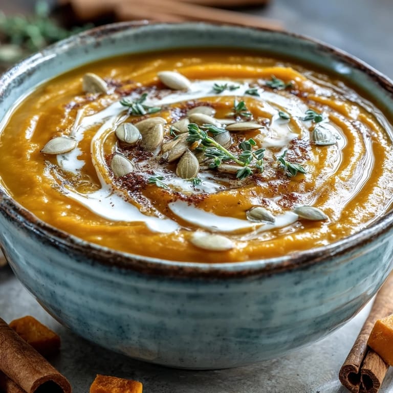 Creamy Easy Roasted Butternut Squash Soup in a rustic bowl, ready for a cozy meal.