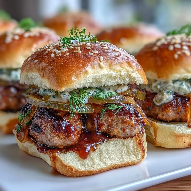 Freshly baked Touchdown Brat Sliders served hot with melted cheese and savory bratwurst patties.  