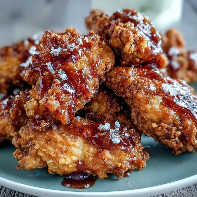 Hearty Fried Chicken Wings coated in smoky BBQ sauce, piled high on a platter for game day.