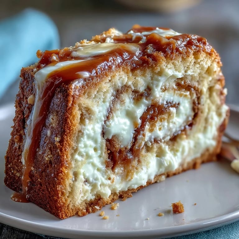 Homemade Caramel Cream Cheese Bread loaf resting on a cooling rack, ready for breakfast or dessert.