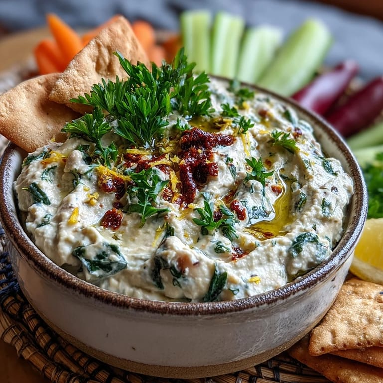 Southern-style smashed black-eyed peas with a lemony garlic flavor, drizzled with extra virgin olive oil in a white ceramic serving bowl.