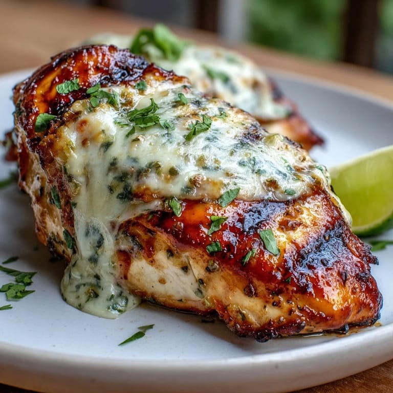 Golden-brown grilled chicken breasts smothered in creamy melted pepper Jack, perfect for summer BBQs or easy weeknight dinners.