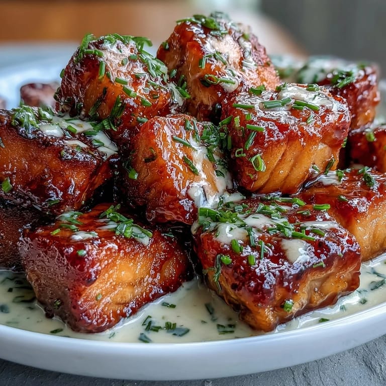 Savory Bang Bang Salmon Bites served over fluffy white rice with a colorful side salad.