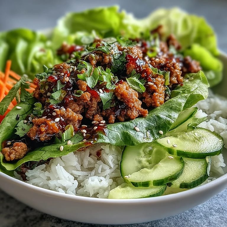 A close view of a colorful sesame turkey lettuce wrap bowl with julienned carrots, fresh cilantro, and sesame seeds.