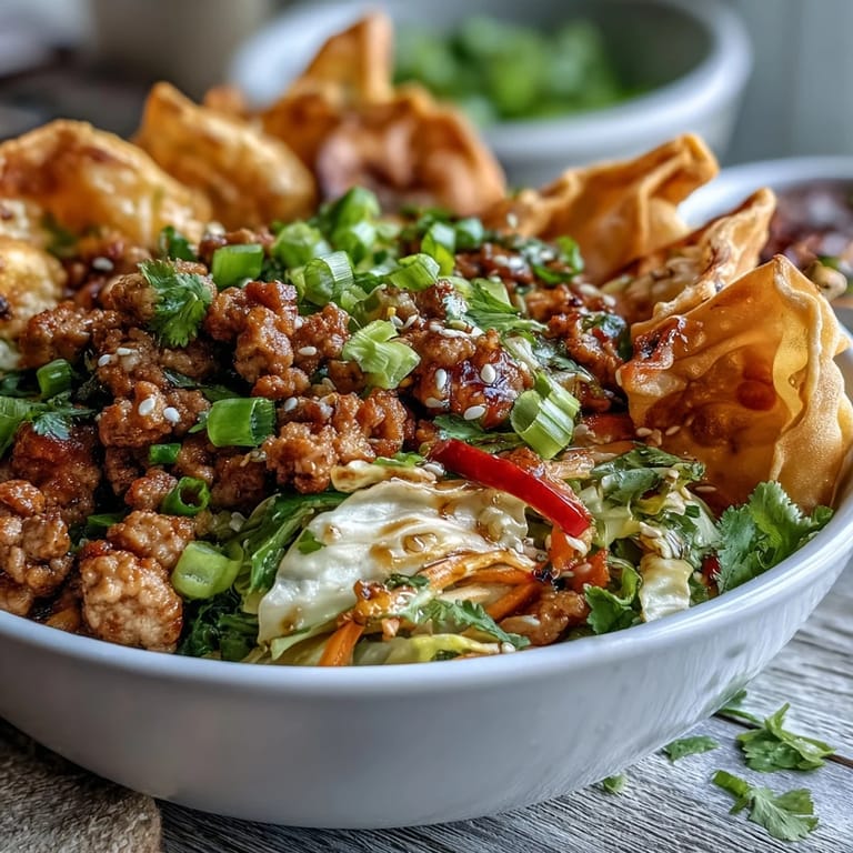 Savory ground turkey with crisp cabbage and peppers fills white bowls for a deconstructed egg roll meal.