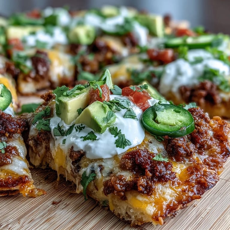 Low-carb taco pizza on a crunchy cheese base, finished with jalapeños, black olives, and fresh cilantro.